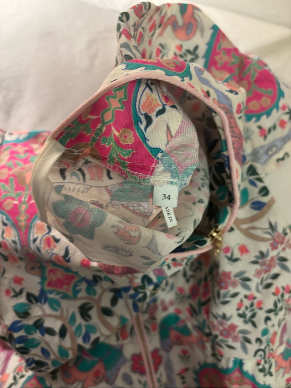 FLASH SALE! Gently worn Sandro Midi dress with Teal & Pink Crane Print. Size 34! - Picture 4 of 4